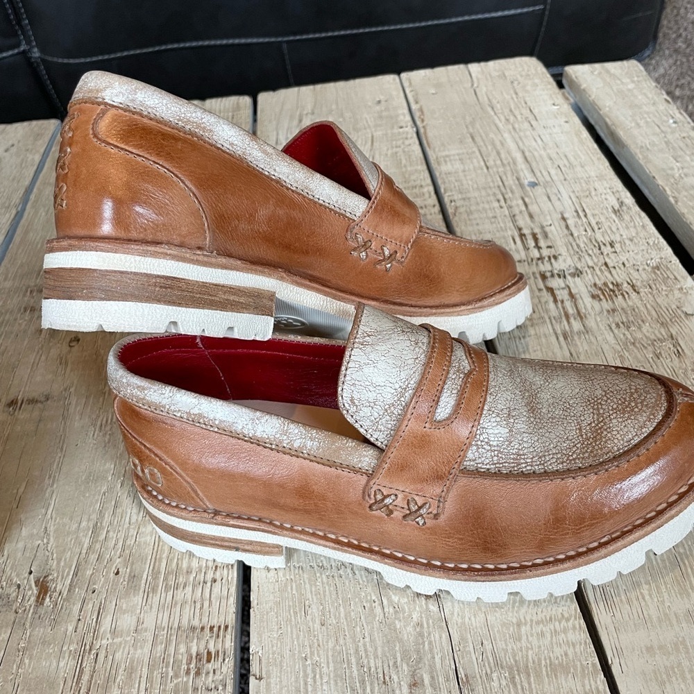 Bed Stu Reina III Tan Rustic Nectar Lux chunky penny loafers NWOT
